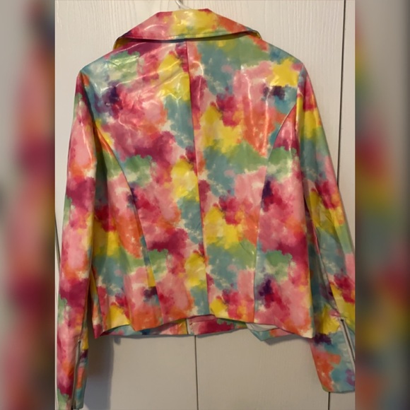SHEIN Tie Dye rainbow PU/faux Leather Moto Jacket size XL - Picture 4 of 6